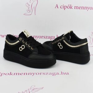 fekete sportcipő,női fekete cipő,női fekete sneaker,női fekete fűzős cipő,női tavaszi fekete cipő