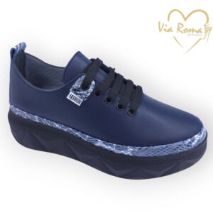 női bőr sportcipő,női bőr sneaker,női kék sportcipő,női kék bőr sneaker,női őszi fűzős cipő,női kék sportcip,női kék sneaker,Via Roma fekete 058 570