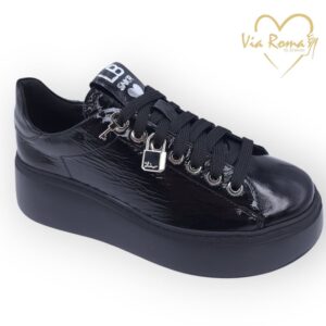 női fekete lakk bőr cipő,női fekete bőr sportcipő,fekete női sportcipő,női emelt talpú sneaker,őszi bőr cipő,lucia bosetti sneaker,fekete sportcipő,bőr sportcipő,lucia bosetti 2068