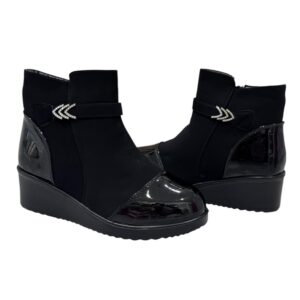 női fekete emelt talpú bokacsizma,fekete csizma,fekete női csizma,fekete női bokacsizma,női bokacsizma,bélelt női bokacsizma,női műbőr bokacsizma,fekete slip on bokacsizma