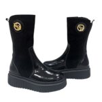 via roma csizma,női fekete bőr csizma,bőr slip on, fekete slip on csizma,bélelt női csizma,női fekete félhosszú csizma,via roma 8063