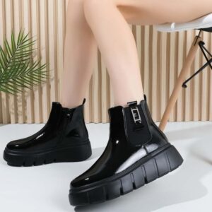 női fekete bokacsizma,női fekete bokacsizma,női emelt talpú bokacsizma