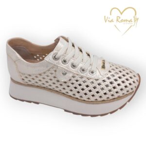 női bőr sportcipő,női bőr sneaker,női krém arany sportcipő,női krém bőr sneaker,női tavaszi fűzős cipő,női arany sportcip,női krém arany sneaker,Via Roma arany 021 04