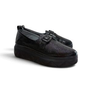 Via Roma Fekete Csillámos Bőr Slip-on