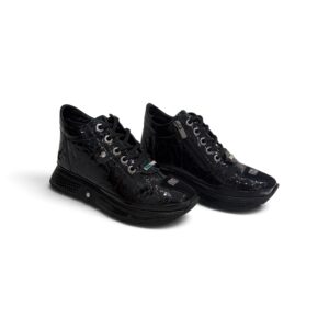 Fekete Croco Lakk Bőr Bélelt Sneaker